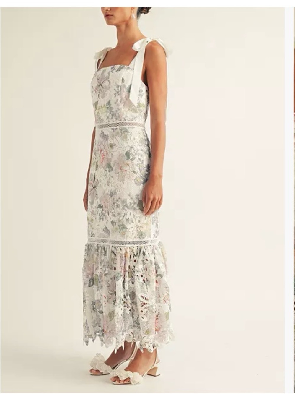 NWT A ROSE STUDIO Floral Lace Midi Dress with Shoulder Tier - PINK